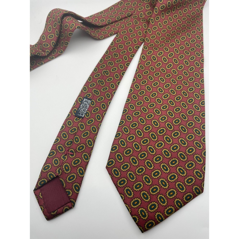 Burberrys of London Vintage Silk Tie Red Gold Green Medallion Geometric Pattern - Picture 1 of 3